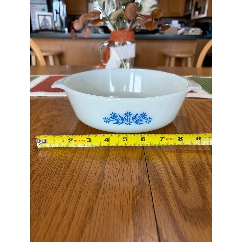 Anchor Hocking Fire-King‎ Blue Cornflower Milk Glass Casserole Dish 1.5 Qt 437
